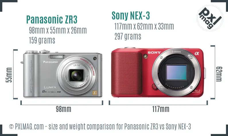 Panasonic ZR3 vs Sony NEX-3 size comparison