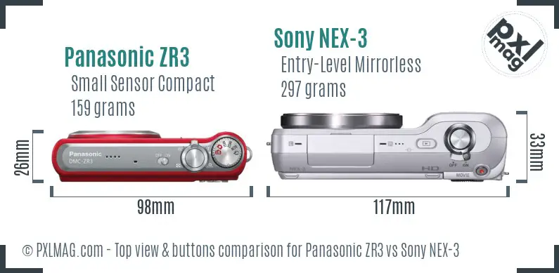 Panasonic ZR3 vs Sony NEX-3 top view buttons comparison