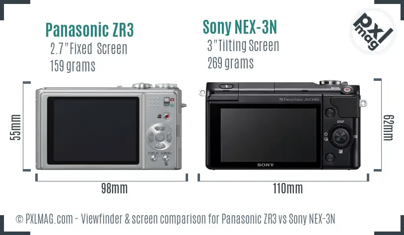 Panasonic ZR3 vs Sony NEX-3N Screen and Viewfinder comparison Panasonic ZR3 vs Sony NEX-3N Screen and Viewfinder comparison
