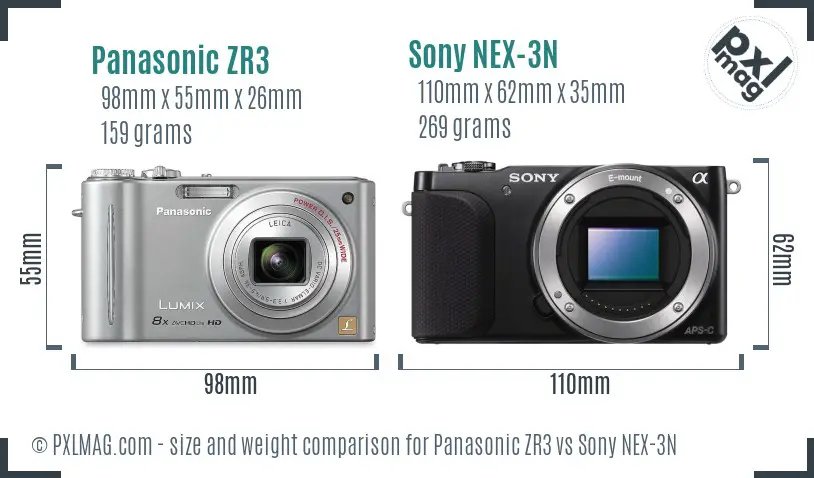 Panasonic ZR3 vs Sony NEX-3N size comparison Panasonic ZR3 vs Sony NEX-3N size comparison