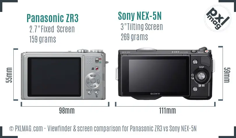 Panasonic ZR3 vs Sony NEX-5N Screen and Viewfinder comparison