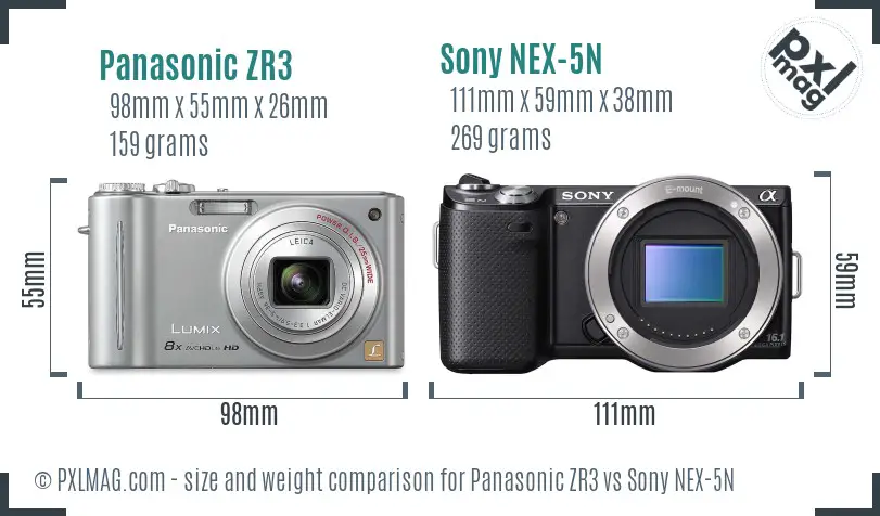 Panasonic ZR3 vs Sony NEX-5N size comparison