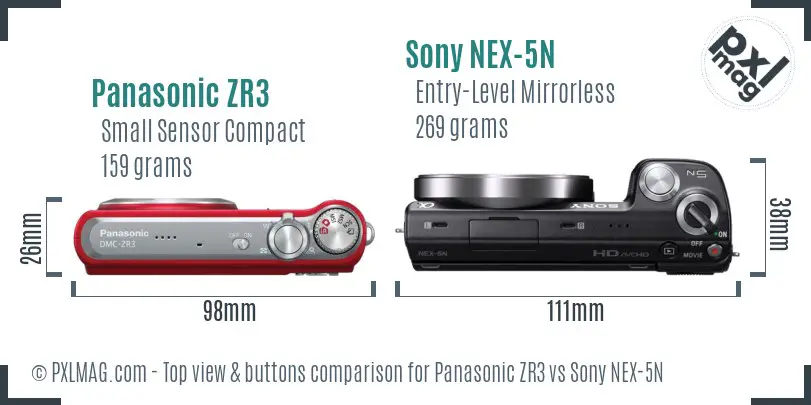 Panasonic ZR3 vs Sony NEX-5N top view buttons comparison