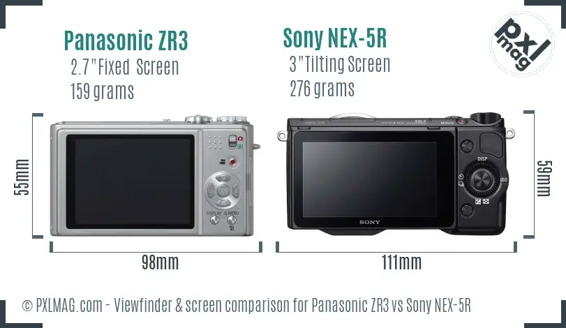 Panasonic ZR3 vs Sony NEX-5R Screen and Viewfinder comparison