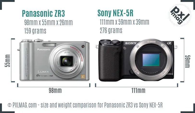 Panasonic ZR3 vs Sony NEX-5R size comparison