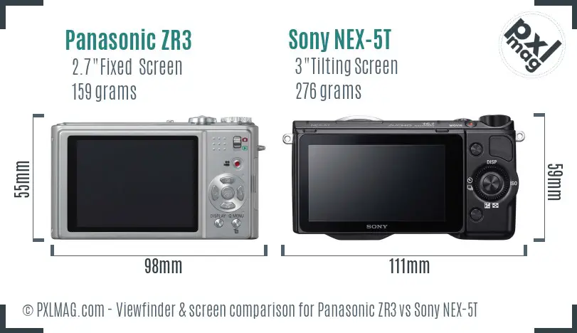 Panasonic ZR3 vs Sony NEX-5T Screen and Viewfinder comparison Panasonic ZR3 vs Sony NEX-5T Screen and Viewfinder comparison