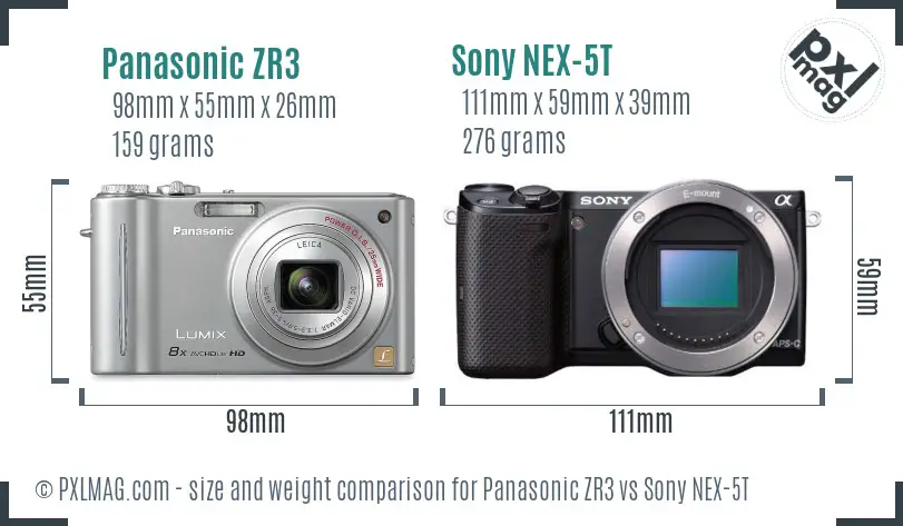 Panasonic ZR3 vs Sony NEX-5T size comparison Panasonic ZR3 vs Sony NEX-5T size comparison