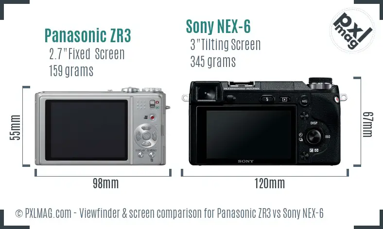 Panasonic ZR3 vs Sony NEX-6 Screen and Viewfinder comparison