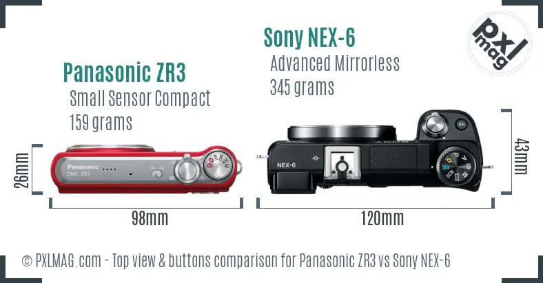 Panasonic ZR3 vs Sony NEX-6 top view buttons comparison