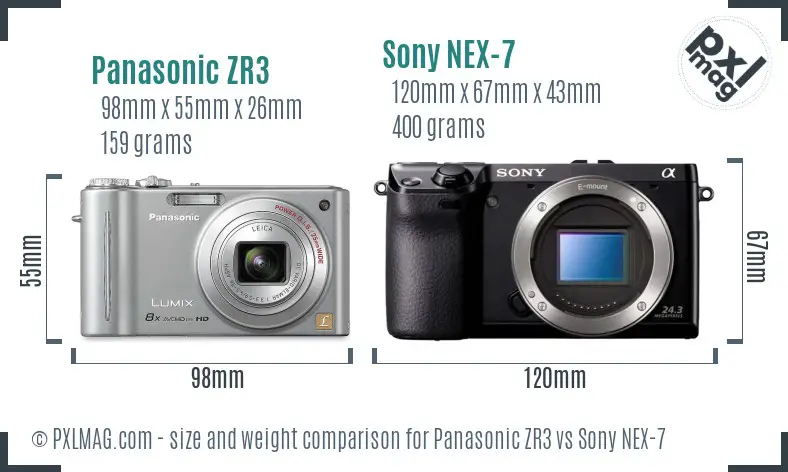 Size comparison between Panasonic ZR3 and Sony NEX-7