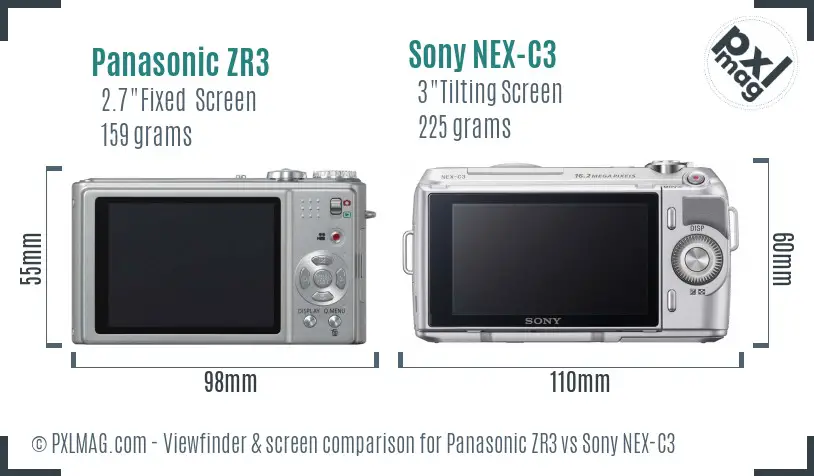 Panasonic ZR3 vs Sony NEX-C3 Screen and Viewfinder comparison