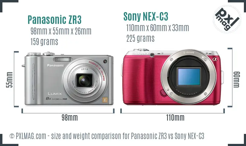 Panasonic ZR3 vs Sony NEX-C3 size comparison Panasonic ZR3 vs Sony NEX-C3 size comparison