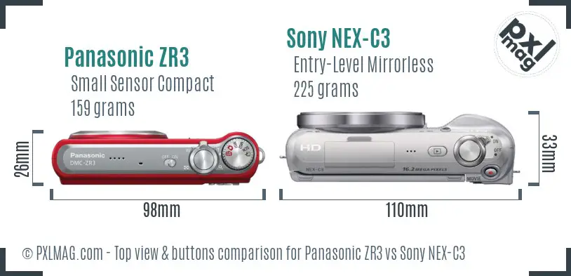 Panasonic ZR3 vs Sony NEX-C3 top view buttons comparison