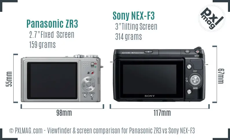 Panasonic ZR3 vs Sony NEX-F3 Screen and Viewfinder comparison