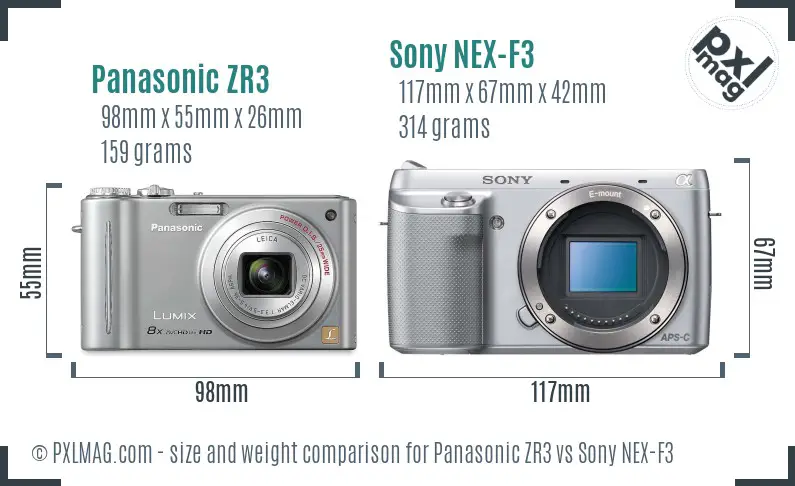 Panasonic ZR3 vs Sony NEX-F3 size comparison