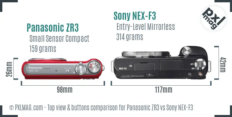 Panasonic ZR3 vs Sony NEX-F3 top view buttons comparison