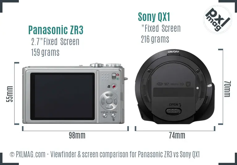 Panasonic ZR3 vs Sony QX1 Screen and Viewfinder comparison