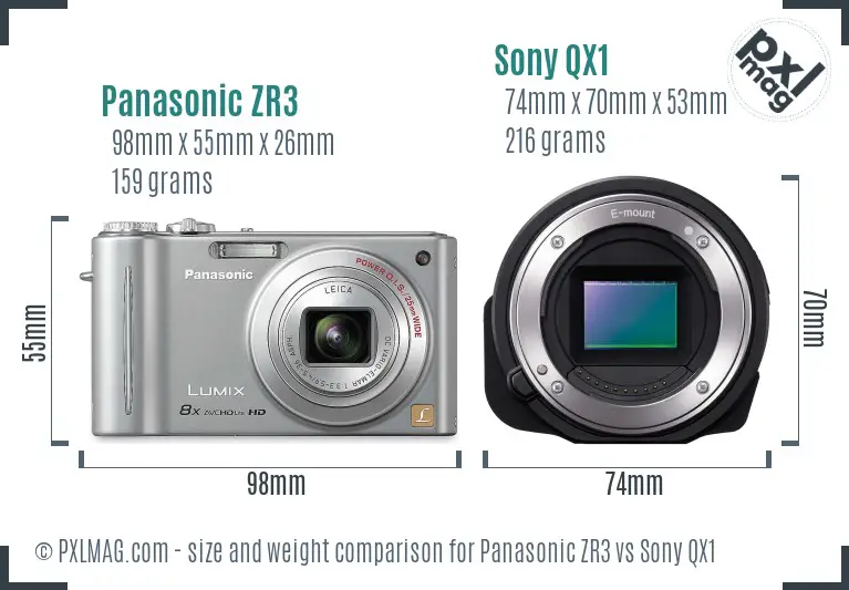 Panasonic ZR3 vs Sony QX1 size comparison