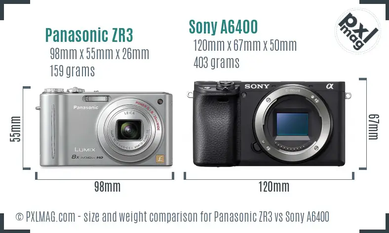 Panasonic ZR3 vs Sony A6400 size comparison