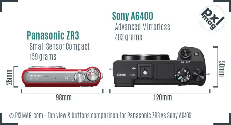 Panasonic ZR3 vs Sony A6400 top view buttons comparison