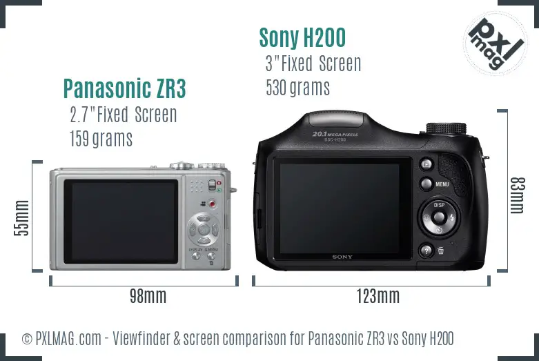 Panasonic ZR3 vs Sony H200 Screen and Viewfinder comparison