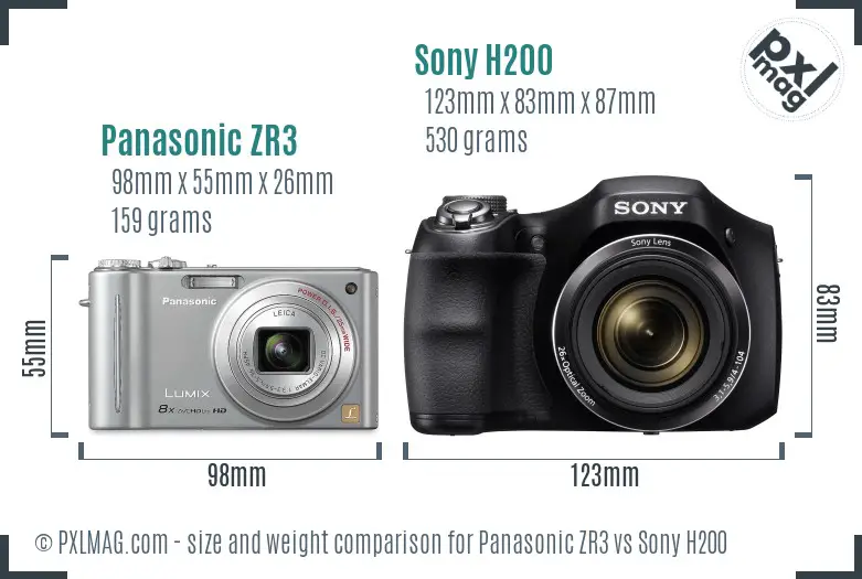 Panasonic ZR3 vs Sony H200 size comparison