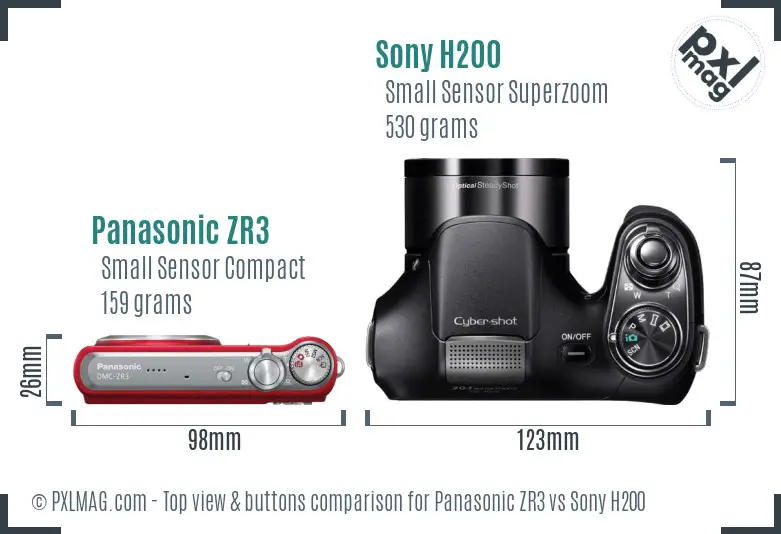 Panasonic ZR3 vs Sony H200 top view buttons comparison