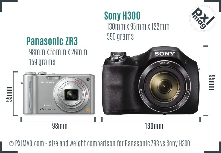 Panasonic ZR3 vs Sony H300 size comparison