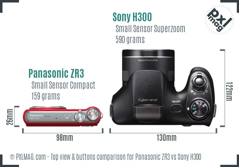 Panasonic ZR3 vs Sony H300 top view buttons comparison