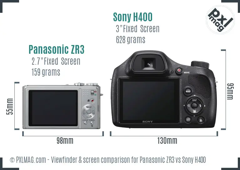 Panasonic ZR3 vs Sony H400 Screen and Viewfinder comparison