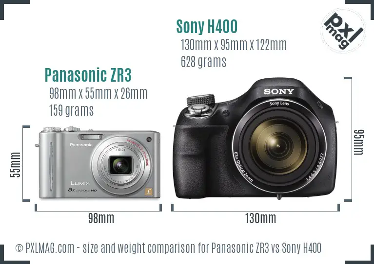 Panasonic ZR3 vs Sony H400 size comparison