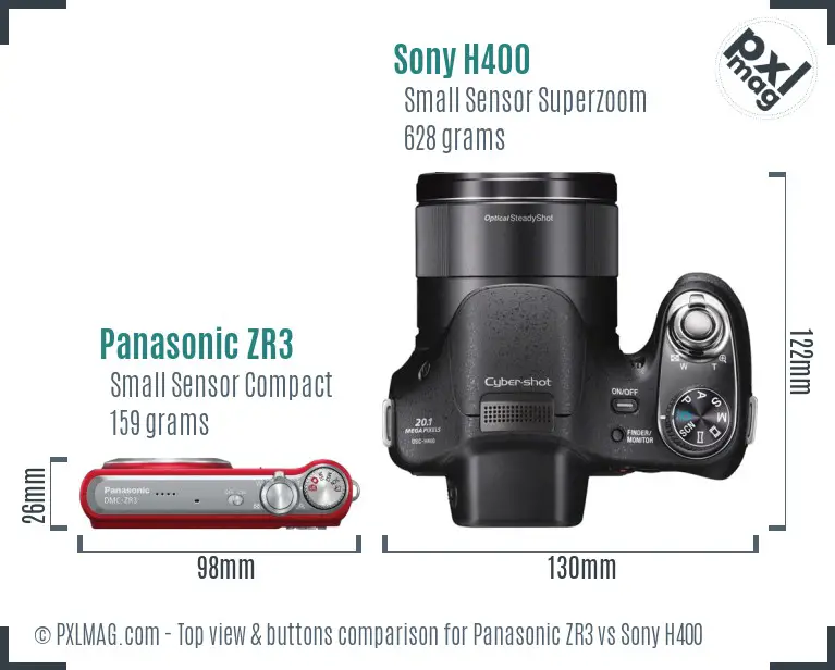 Panasonic ZR3 vs Sony H400 top view buttons comparison