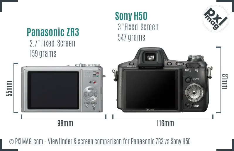 Panasonic ZR3 vs Sony H50 Screen and Viewfinder comparison