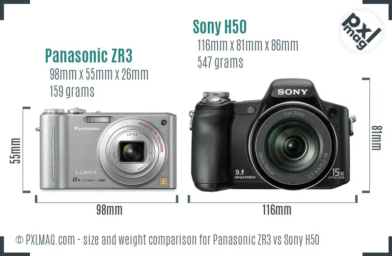Panasonic ZR3 vs Sony H50 size comparison