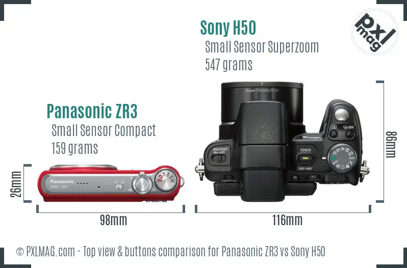 Panasonic ZR3 vs Sony H50 top view buttons comparison