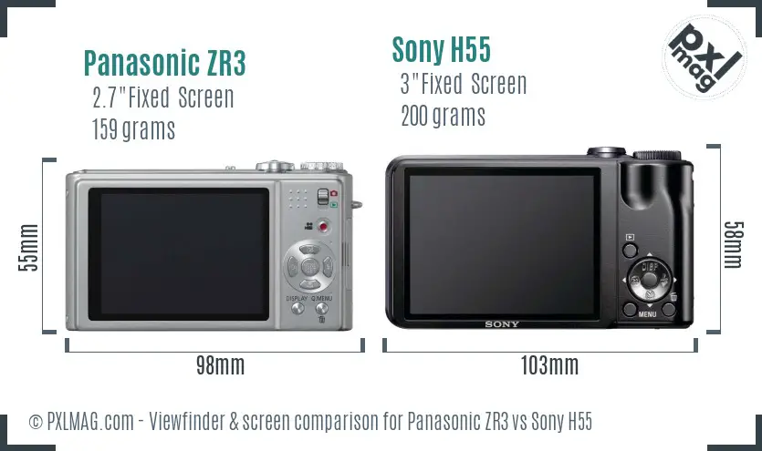 Panasonic ZR3 vs Sony H55 Screen and Viewfinder comparison