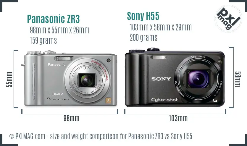 Panasonic ZR3 vs Sony H55 size comparison