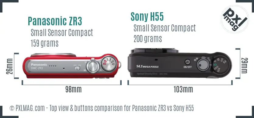 Panasonic ZR3 vs Sony H55 top view buttons comparison