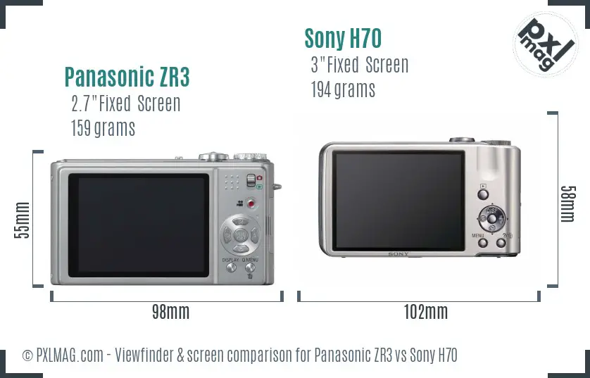 Panasonic ZR3 vs Sony H70 Screen and Viewfinder comparison