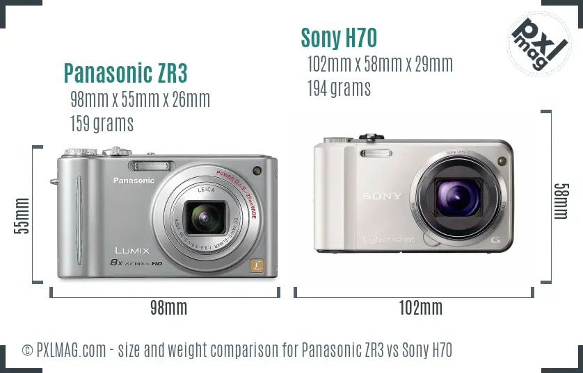 Panasonic ZR3 vs Sony H70 size comparison