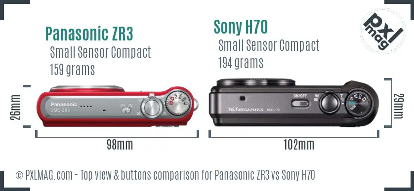 Panasonic ZR3 vs Sony H70 top view buttons comparison