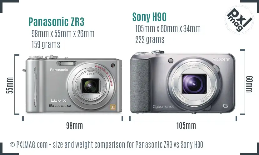 Panasonic ZR3 vs Sony H90 size comparison