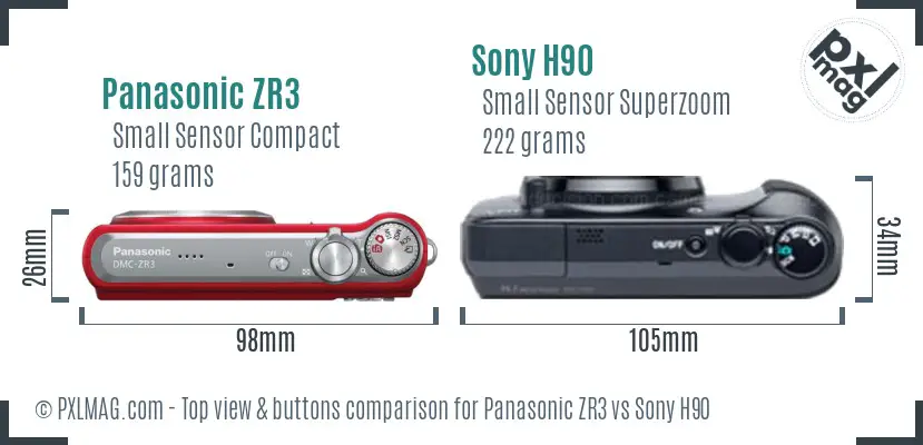 Panasonic ZR3 vs Sony H90 top view buttons comparison