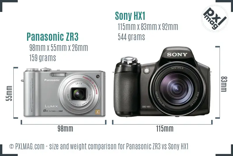Panasonic ZR3 vs Sony HX1 size comparison