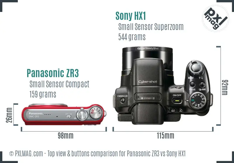 Panasonic ZR3 vs Sony HX1 top view buttons comparison