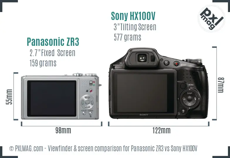 Panasonic ZR3 vs Sony HX100V Screen and Viewfinder comparison