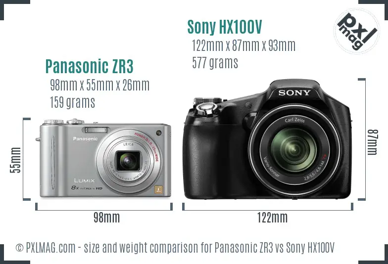 Panasonic ZR3 vs Sony HX100V size comparison