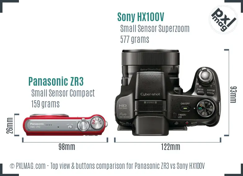Panasonic ZR3 vs Sony HX100V top view buttons comparison
