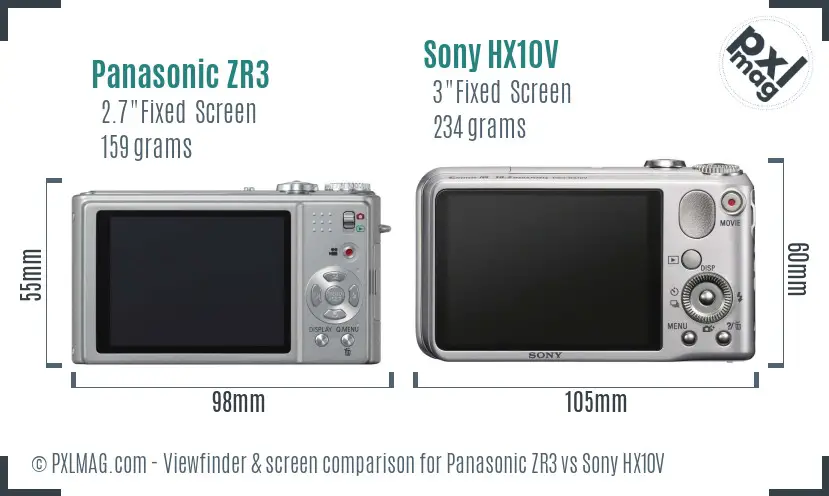 Panasonic ZR3 vs Sony HX10V Screen and Viewfinder comparison