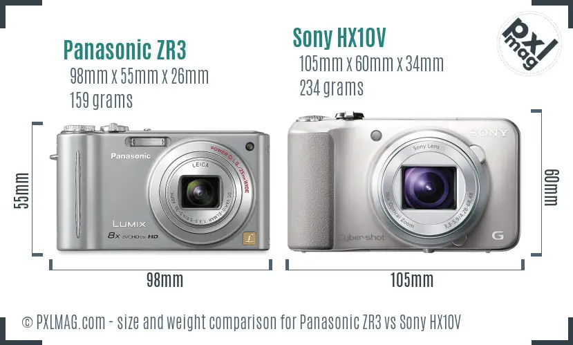 Panasonic ZR3 vs Sony HX10V size comparison